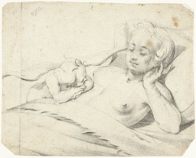 キューピッドを見ながらベッドでヴィーナス 作： Gerard ter Borch (I)
