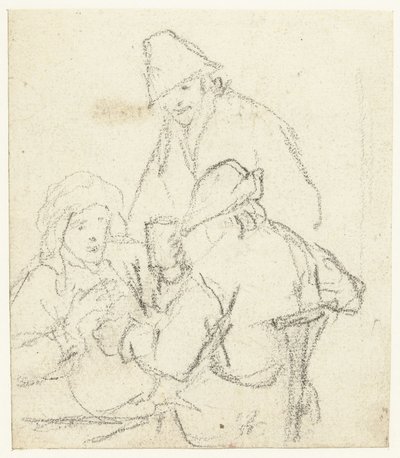 テーブルを囲んで酒を飲む 3 人の農民 作： Gerard ter Borch (II) (possibly)