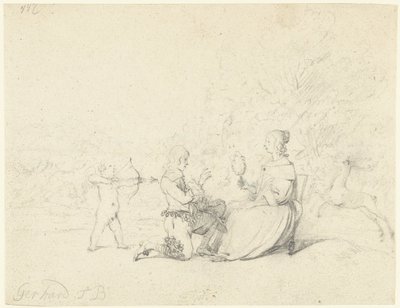 女性の前にひざまずく紳士 作： Gerard ter Borch (II)