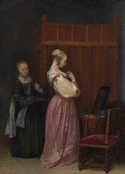 メイドのいるトイレで若い女性c.1650-51 作： Gerard ter Borch