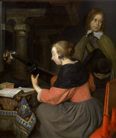リュート奏者（パネルに油彩） 作： Gerard ter Borch or Terborch