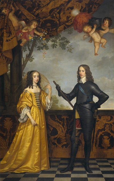 ウィリアム 2 世 (1626 ～ 1650 年)、オラニエ公、および妻のメアリー スチュアート (1631 ～ 1660 年) の二重肖像画。 作： Gerard van Honthorst