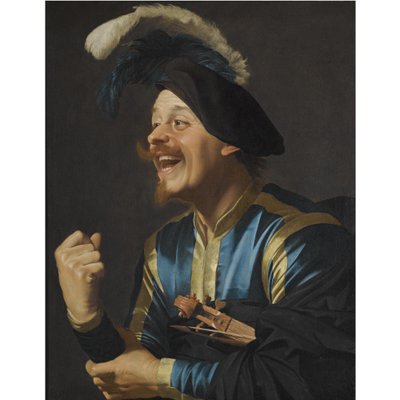 ヴァイオリンを小脇に抱えた笑う音楽家 作： Gerard van Honthorst