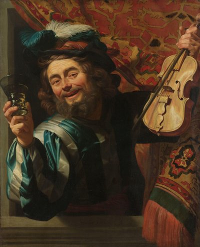 メリー・フィドラー ワイングラスを持つ陽気なバイオリニスト 作： Gerard van Honthorst