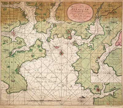 プリマス海峡の海図（グリーンヴィル・コリンズの1693年の英仏海峡海図より 作： Gerard van Keulen