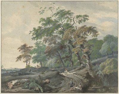 森の中の道と鷹狩人のいる風景 作： Gerard van Nijmegen