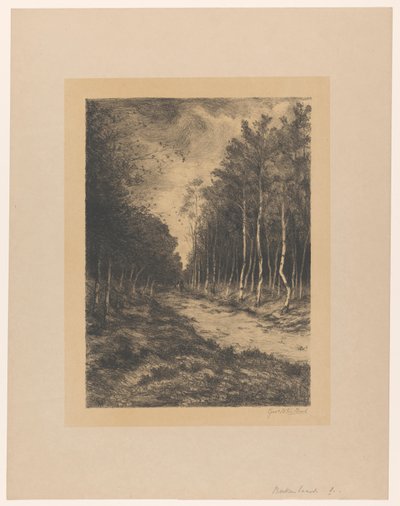 二人乗りの林道 Berkenlaan (オブジェクトのタイトル) 作： Gerarda Wilhelmina ten Hoet (signed by artist)