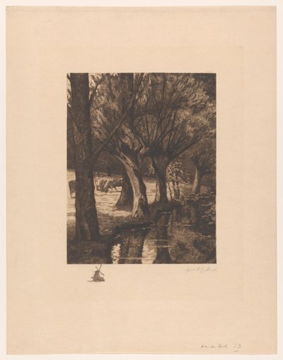 水上の牧草地 ストリームで (オブジェクトのタイトル) 作： Gerarda Wilhelmina ten Hoet (signed by artist)