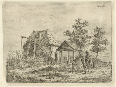 牧場の騎兵 騎手と農夫 作： Gerardus Emaus de Micault