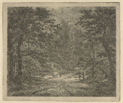 森の中で牛と羊飼い ベントハイムの森の牛 作： Gerardus Emaus de Micault