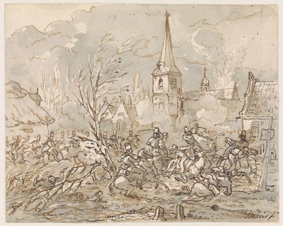 村の占領中の馬の戦い 作： Gerardus Emaus de Micault