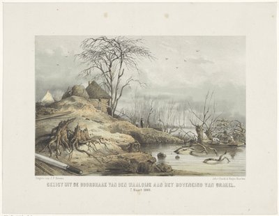 ワールダイクの突破口 1801 年 3 月 7 日、ブラケルの頂上にあるワールダイクの突破口の眺め (オブジェクトのタイトル) 作： Gerardus Johannes Bos