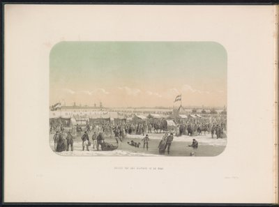 要塞から見たロッテルダムのマース川での氷のエンターテイメント、1855 マースの要塞の眺め (オブジェクトのタイトル) 1855 年 2 月のロッテルダムのマース川でのアイス エンターテイメント、キャプション付き (オブジェクトのシリーズ タイトル) 作： Gerardus Johannes Bos