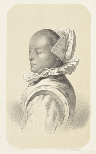 白い帽子と襟の女性 作： Gerardus Johannes Bos