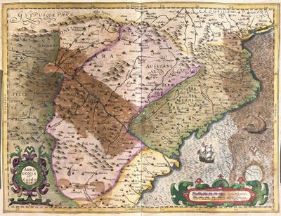 スペインのアラゴンとカタルーニャ地方（エングレービング 作： Gerardus Mercator