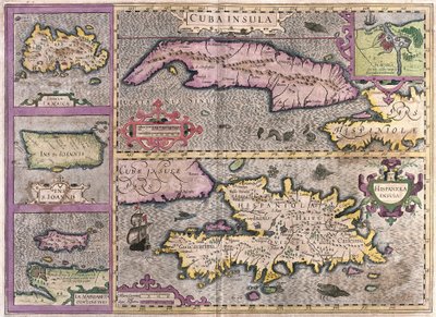 キューバ、ジャマイカ、ハイチ、プエルトリコ(カリブ) (彫刻) 作： Gerardus Mercator