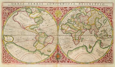 二重半球世界地図、1587 作： Gerardus Mercator