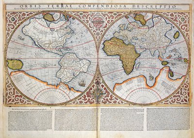 二重半球世界地図、1587 作： Gerardus Mercator
