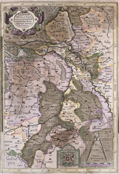 オランダとベルギーのブラバント地方（エングレービング 作： Gerardus Mercator