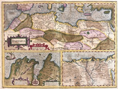 チュニスとナイルデルタを包囲した北アフリカ(エングレーヴィング) 作： Gerardus Mercator