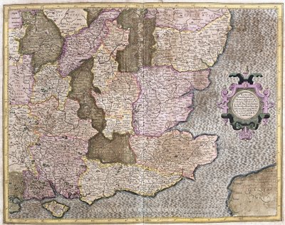 イギリス海峡とロンドンを含むイングランドの南東地域（彫刻 作： Gerardus Mercator