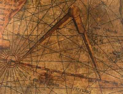 地球儀、太平洋の詳細と大きな仕切り板 作： Gerardus Mercator