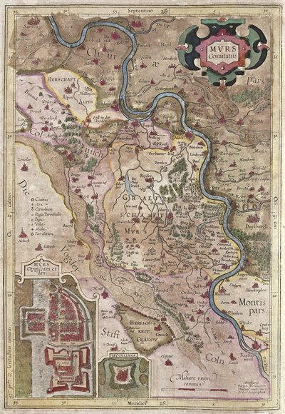 ドイツ・ヴェストファーレン州のライン川の流れ（彫刻 作： Gerardus Mercator