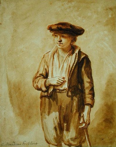 若いオランダ人の肖像画（茶色のウォッシュと紙の上の赤いチョークの上にブラシをかける） 作： Gerbrand van den Eeckhout