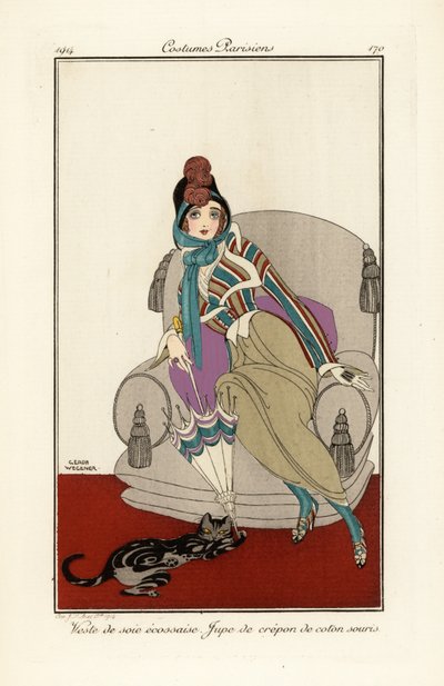 スコットランドのシルクのベストを着た女性、クレープのコットンスカート。 作： Gerda Marie Frederike Wegener