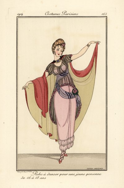 ケープ付きのダンスドレスを着た若い女性 作： Gerda Marie Frederike Wegener