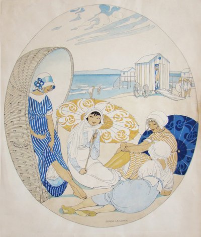 デンマークのビーチでおしゃべり 作： Gerda Wegener