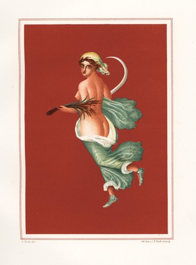 レジオIX.V.11のアトリウム東側から描かれた夏の寓意画。彼女は鎌と麦を持っている。Emile Presuhn (1844-1878) The Most Beautiful Paintings of Poに掲載されたGeremia Discannoの挿絵をもとにしたVictor Steegerによるクロモリトグラフ。 作： Geremia Discanno