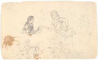 世襲のフレデリック王子と世襲の王子 (第 VIII 章)、およびライダーとフィギュアのスケッチ 作： Gerhard Ludvig Lahde
