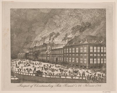 1794 年 2 月 26 日のクリスチャンスボー城の火災の目論見書 作： Gerhard Ludvig Lahde