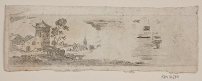 城と教会のある風景のサンプル シート 作： Gerhard Ludvig Lahde