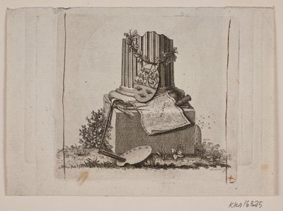 壊れた柱と北欧の 3 つの王国の腕のビネット 作： Gerhard Ludvig Lahde