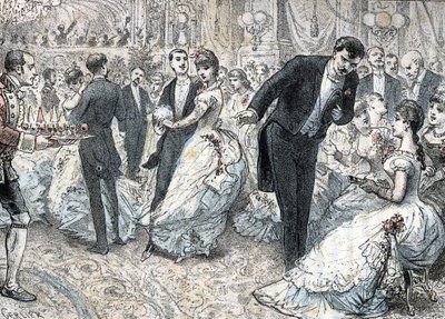 Sociedade e vida social: a bola por volta de 1880 (Alta sociedade e vida social: a bola) gravura de “” As necessidades da vida ”” de Rengade 作： Gerlier Gerlier