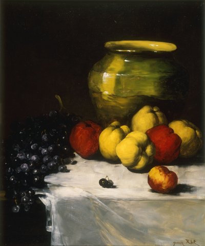 リンゴとブドウのある静物 作： Germain Ribot