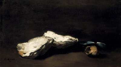 テーブルの上には牡蠣、ムール貝2個、カタツムリ1個 作： Germain Ribot