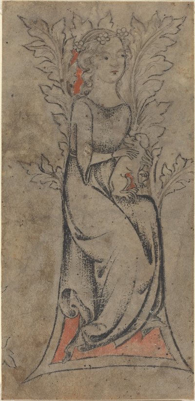 犬と座っている少女 作： German 14th Century