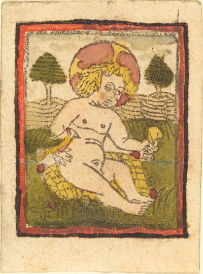 鳥と一緒にいるキリストの子供 作： German 15th Century