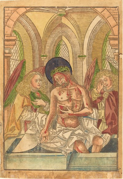 二人の天使と一緒に墓にいるキリスト 作： German 15th Century