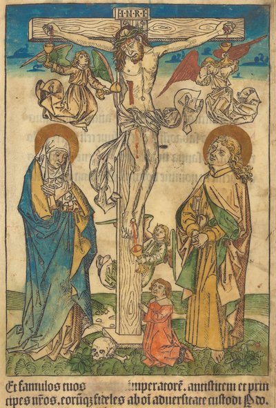 天使と十字架上のキリスト 作： German 15th Century