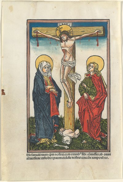 処女と聖ヨハネと十字架上のキリスト 作： German 15th Century