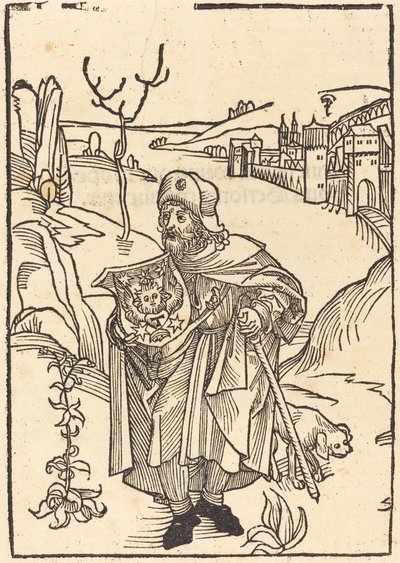 背景の町と巡礼者としてのゲルソン 作： German 15th Century