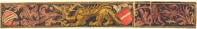ドラゴン、シールド、野生の男性がいるグロテスクなストリップ 作： German 15th Century