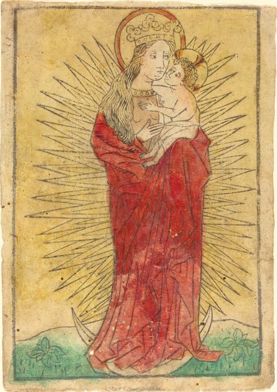 三日月に立つ栄光のマドンナと子供 作： German 15th Century