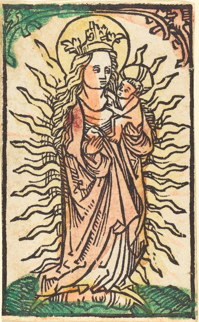 三日月に立つ栄光のマドンナと子供 作： German 15th Century