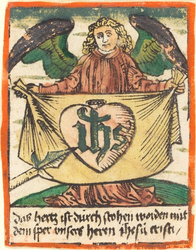 天使が持つ聖なるハートの聖なるモノグラム 作： German 15th Century