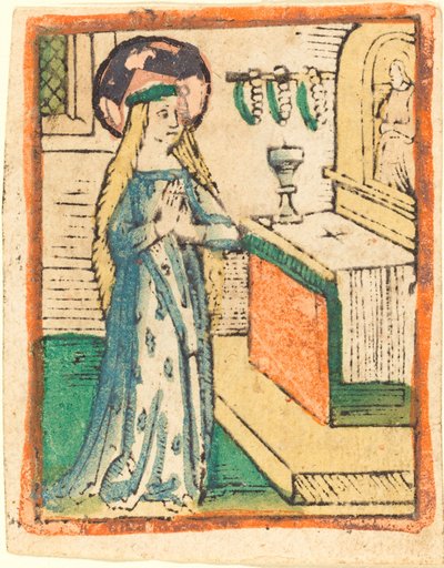トウモロコシの穂が刺繍されたローブの聖母 作： German 15th Century